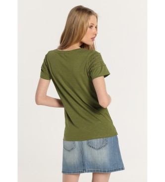 Lois Jeans Koszulka z krótkim rękawem i dekoltem V, szydełkowa, zielona