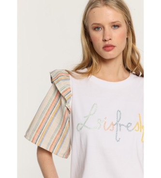 Lois Jeans Rustiek gestreept T-shirt met korte mouwen, wit logo en witte deuken