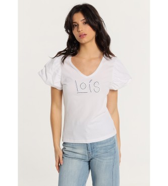 Lois Jeans Kurzrmeliges Puff-T-Shirt mit weier Steppnaht und Logo