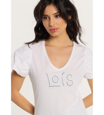 Lois Jeans Camiseta de manga corta abullonada logo pespuntes blanco