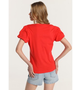 Lois Jeans Short sleeve puffed T-shirt with logo stitching red