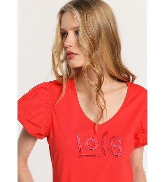 Lois Jeans Kurzrmeliges Puff-T-Shirt mit Logo-Stickerei rot