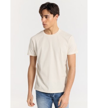 Lois Jeans Basic kortrmad beige stickad T-shirt med verfrg