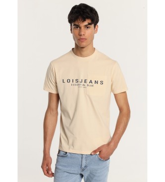 Lois Jeans T-shirt grfica de manga curta com bolso essencial castanho claro