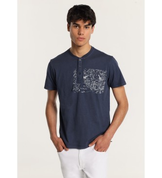 Lois Jeans T-shirt de manga curta com gola de padeiro lavada em azul-marinho