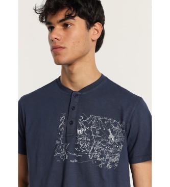 Lois Jeans T-shirt de manga curta com gola de padeiro lavada em azul-marinho