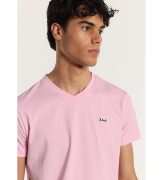 Lois Jeans Kortrmet T-shirt med broderet logopatch pink