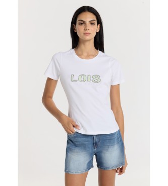 Lois Jeans Kortrmet T-shirt med hvidt rhinestone-logo