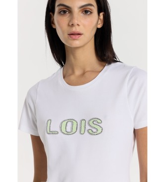 Lois Jeans Kortrmet T-shirt med hvidt rhinestone-logo