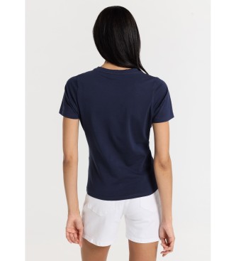 Lois Jeans Kortrmet T-shirt med navyfarvet rhinsten-logo