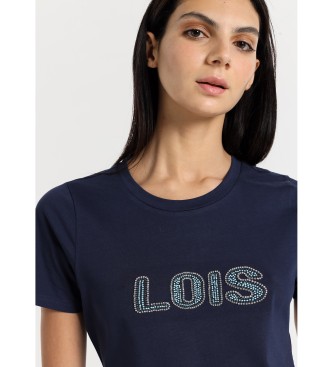 Lois Jeans Kortrmet T-shirt med navyfarvet rhinsten-logo