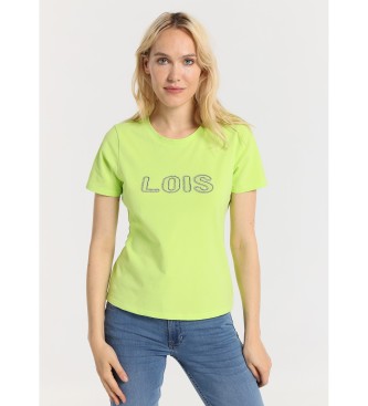 Lois Jeans Limonkowa koszulka z krótkim rękawem i logo z dżetów