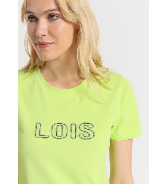 Lois Jeans T-shirt a manica corta con logo in strass verde lime
