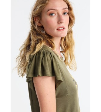 Lois Jeans T-shirt con volant grafica in lurex leopardato verde