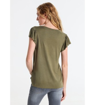 Lois Jeans T-shirt con volant grafica in lurex leopardato verde