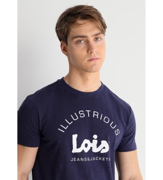 Lois Jeans Koszulka z krótkim rękawem i kontrastową grafiką w kolorze granatowym