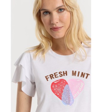 Lois Jeans Kortrmad T-shirt med motiv av frukthjrta Fresh Mint vit