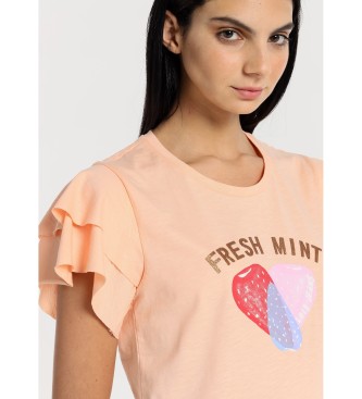 Lois Jeans Kortrmet t-shirt med frugthjertegrafik Fresh Mint pink