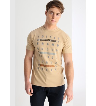 Lois Jeans T-shirt met korte mouwen en beige slogan