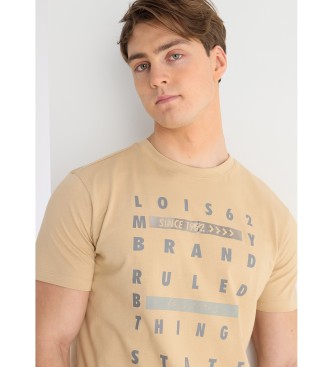 Lois Jeans T-shirt met korte mouwen en beige slogan