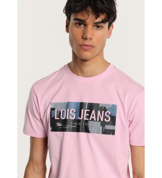 Lois Jeans Koszulka z krótkim rękawem i różową, patchworkową grafiką