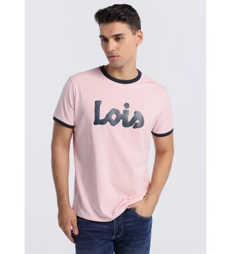 Lois Jeans Kortrmet T-shirt med logo i pink farve