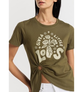 Lois Jeans Kurzarm-T-Shirt mit grnem Knopfloch am Saum