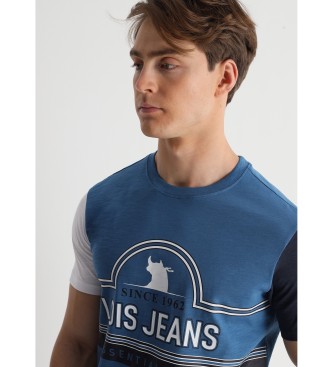 Lois Jeans Blaues Kurzarm-T-Shirt im kontrastierenden Vintage-Stil