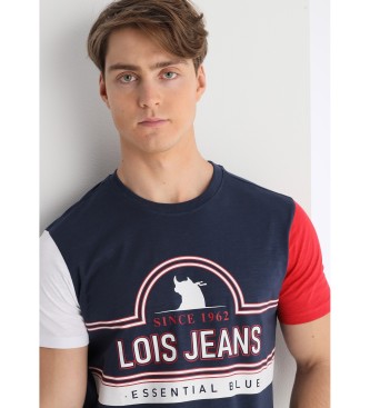 Lois Jeans Granatowa koszulka z krótkim rękawem w kontrastowym stylu vintage