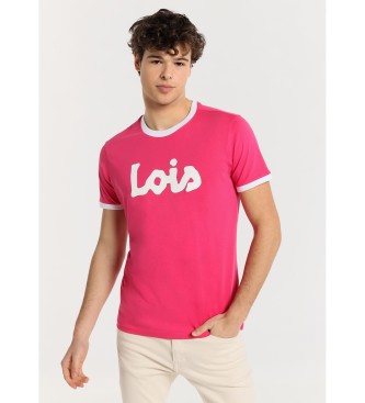 Lois Jeans T-shirt de manga curta com logtipo em contraste de alta densidade cor-de-rosa
