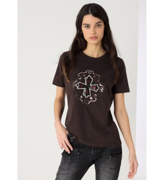 Lois Jeans Kortrmet T-shirt med rhinestones western brown