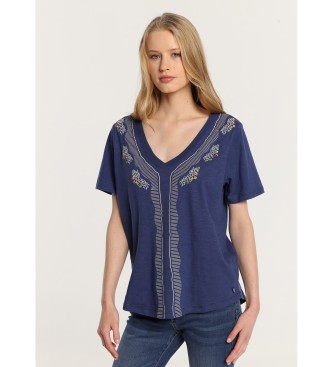 Lois Jeans Short sleeve V-neck T-shirt with navy embroidery