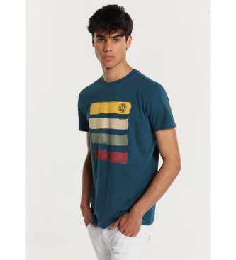 Lois Jeans Marineblaues Kurzarm-T-Shirt mit Aquarelldruck