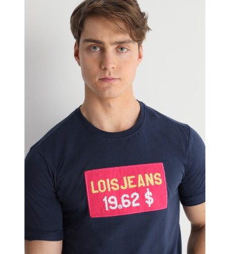 Lois Jeans Granatowa koszulka z krótkim rękawem z haftowanym dolarem
