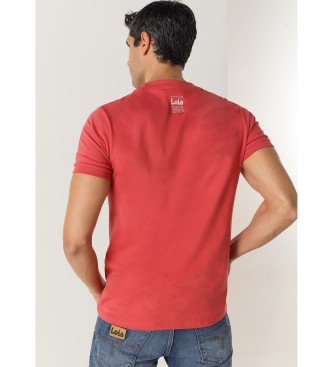 Lois Jeans T-shirt rossa a maniche corte con stampa grafica e ricami