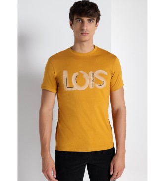 Lois Jeans T-shirt grfica de manga curta com estampado e bordado mostarda