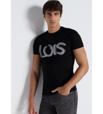 Lois Jeans T-shirt nera a maniche corte con stampa grafica e ricami