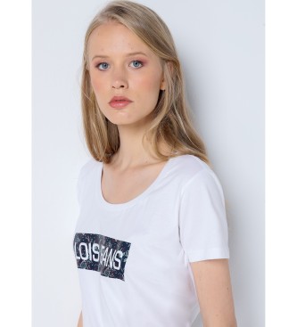 Lois Jeans Kortrmad T-shirt med logotyp och blommnster vit