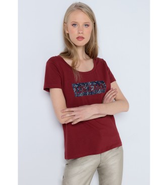 Lois Jeans Kortrmad T-shirt Floral Logo Rdbrunt tryck