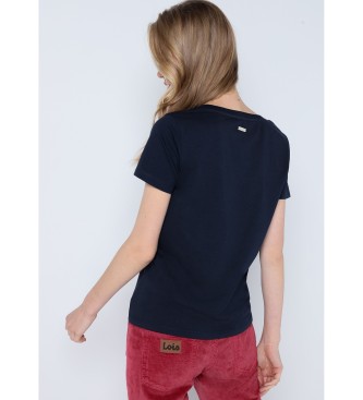 Lois Jeans T-shirt a maniche corte con stampa logo floreale blu scuro