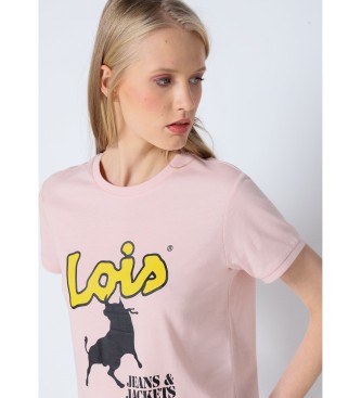 Lois Jeans T-shirt de manga curta com estampado cor-de-rosa
