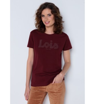 Lois Jeans Kortrmet t-shirt med pufprint i rdbrun