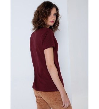 Lois Jeans Kortrmet t-shirt med pufprint i rdbrun