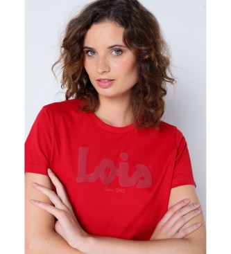 Lois Jeans T-shirt rossa a maniche corte con stampa a sbuffo