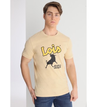 Lois Jeans Kortrmet t-shirt med silketryk i gul
