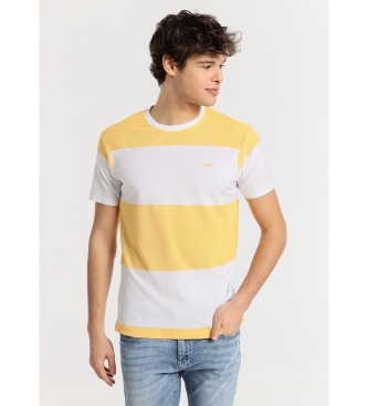 Lois Jeans T-shirt a maniche corte in tessuto jacquard con righe gialle