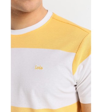 Lois Jeans T-shirt a maniche corte in tessuto jacquard con righe gialle