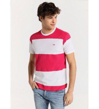 Lois Jeans T-shirt de manga curta em tecido jacquard com riscas vermelhas e brancas