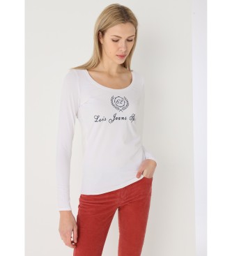 Lois Jeans Lngrmad t-shirt med rund halsringning vit