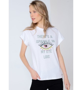 Lois Jeans T-shirt a maniche corte con grafica glitterata bianca